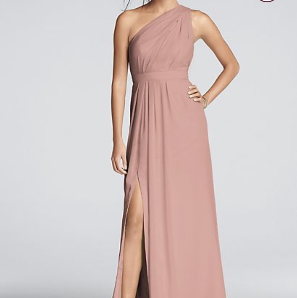 Long One-Shoulder Crinkle Chiffon Dress